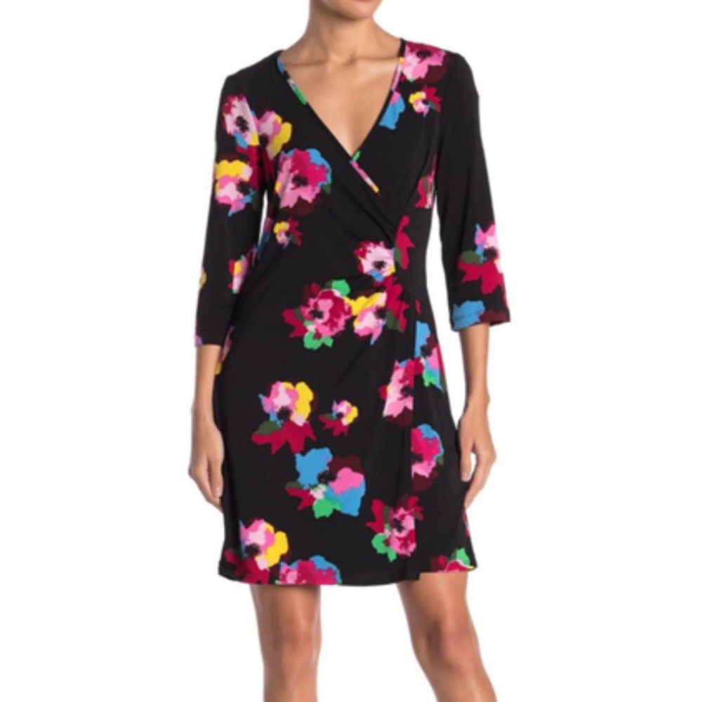 Laundry by Shelli Segal, Faux Wrap Sexy Cocktail Dress, Colorful Floral Print